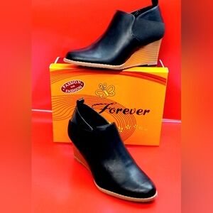 Forever, black slip On wedges, boot shoes NEW 7
